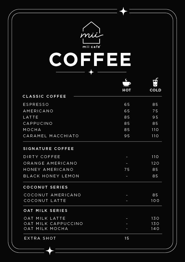 New Mii cafe Menu (no pic) Coffee