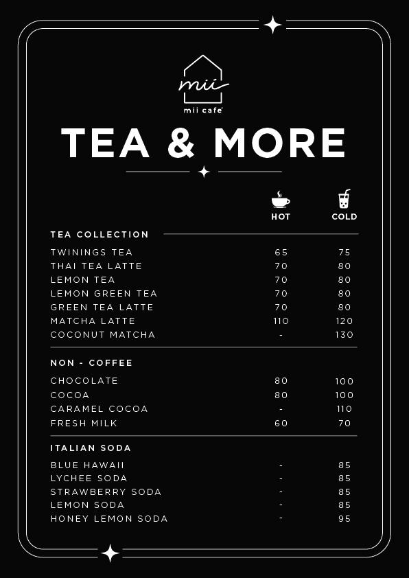 New Mii cafe Menu (no pic) Tea&More